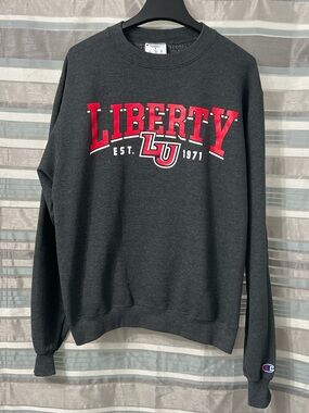 Champion Liberty University Charcoal Crewneck Sweatshirt - Red Logo